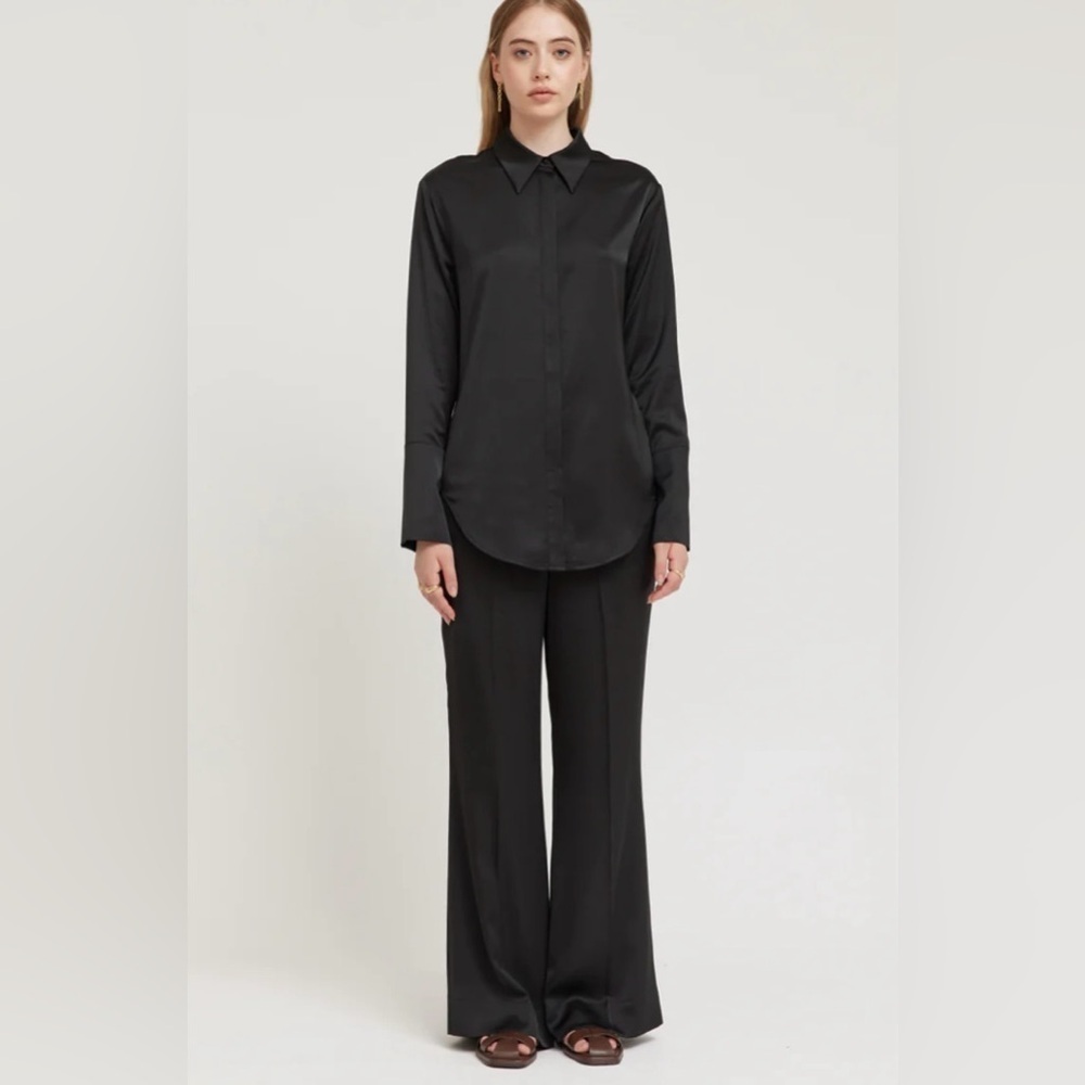 Tojhà Ada Wide Leg Satin Pants Black Size XL 14 Australian US 10